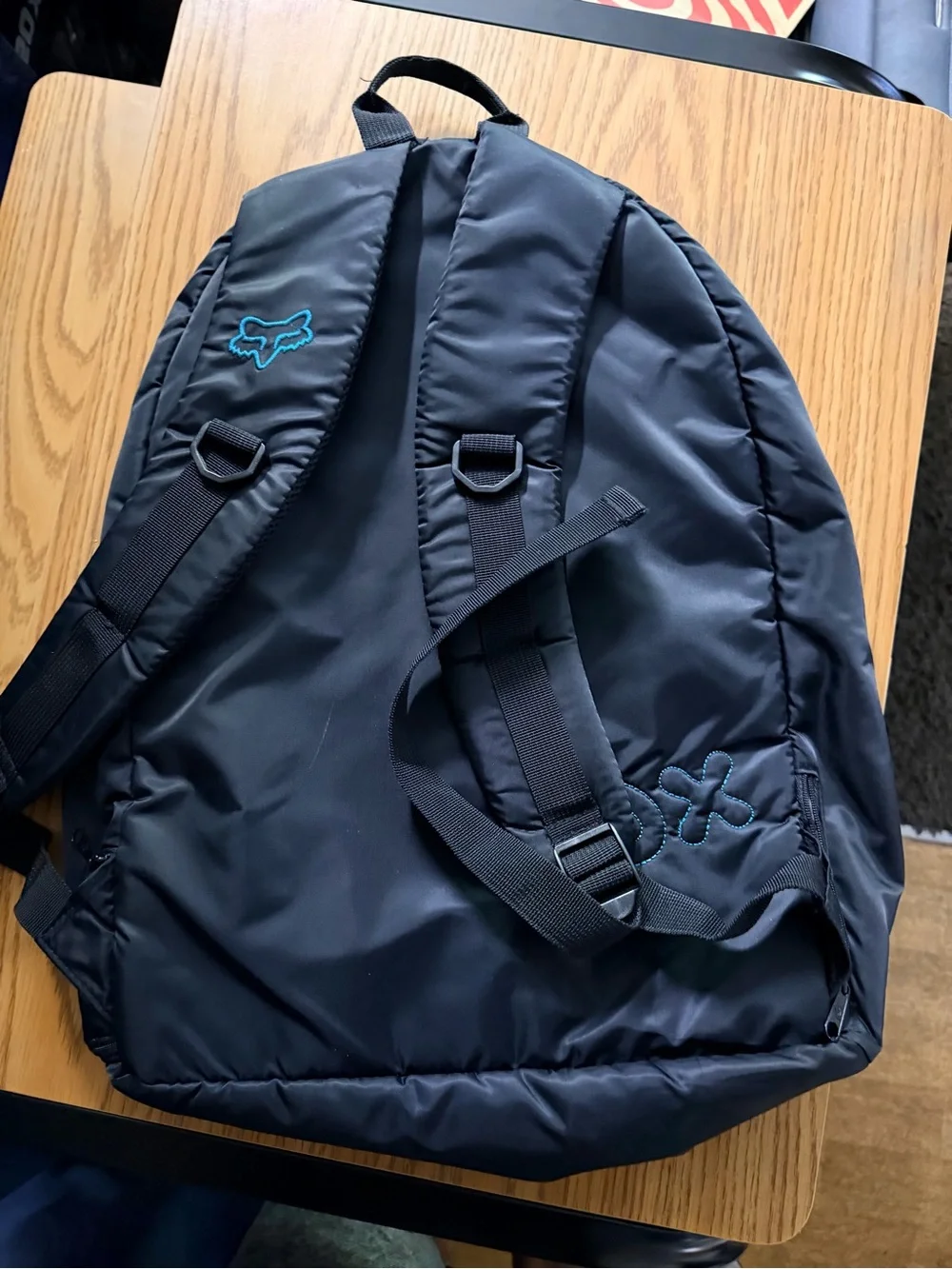 Fox Black Backpack with Blue Logo Stitching